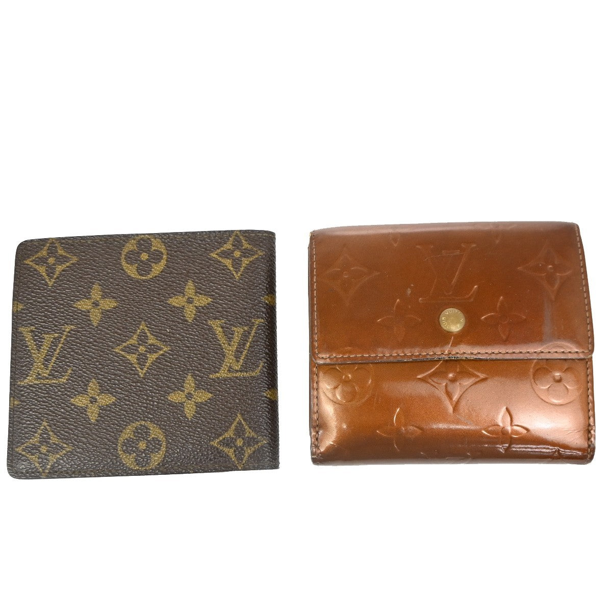 LOUIS VUITTON 2 Set Wallet Monogram Vernis Patent Leather Brown Bronze 63MA459