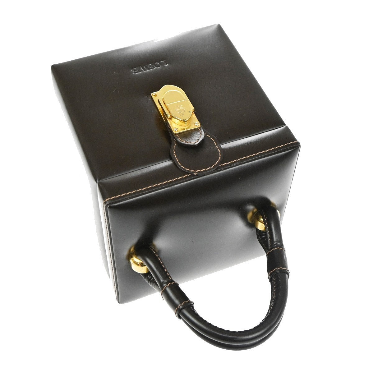 LOEWE Logo Square vanity Handbag Leather GHW Brown Spain 96TA699
