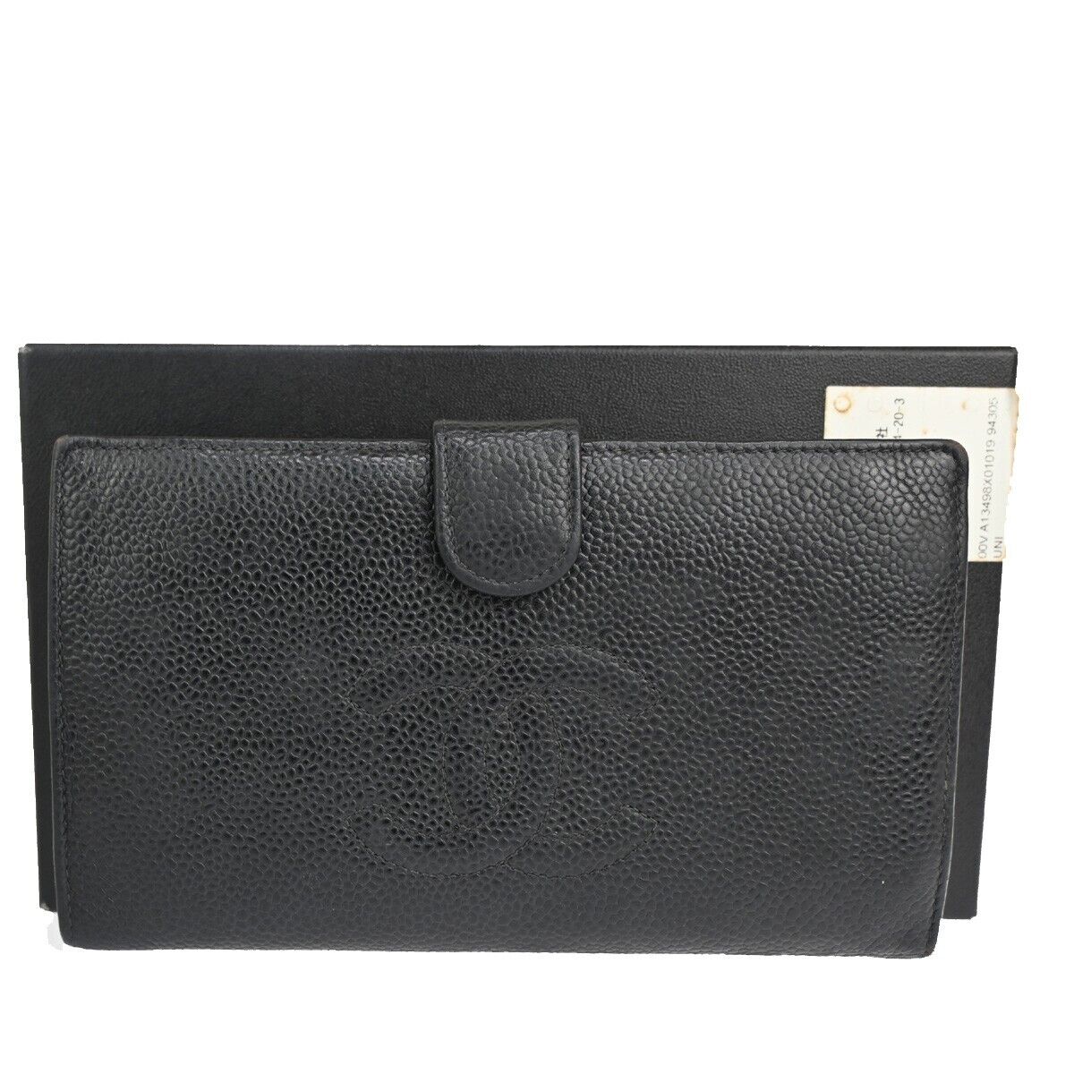 CHANEL CC Logo Long Bifold Wallet Purse Caviar Skin Leather Brown Spain 30YD900