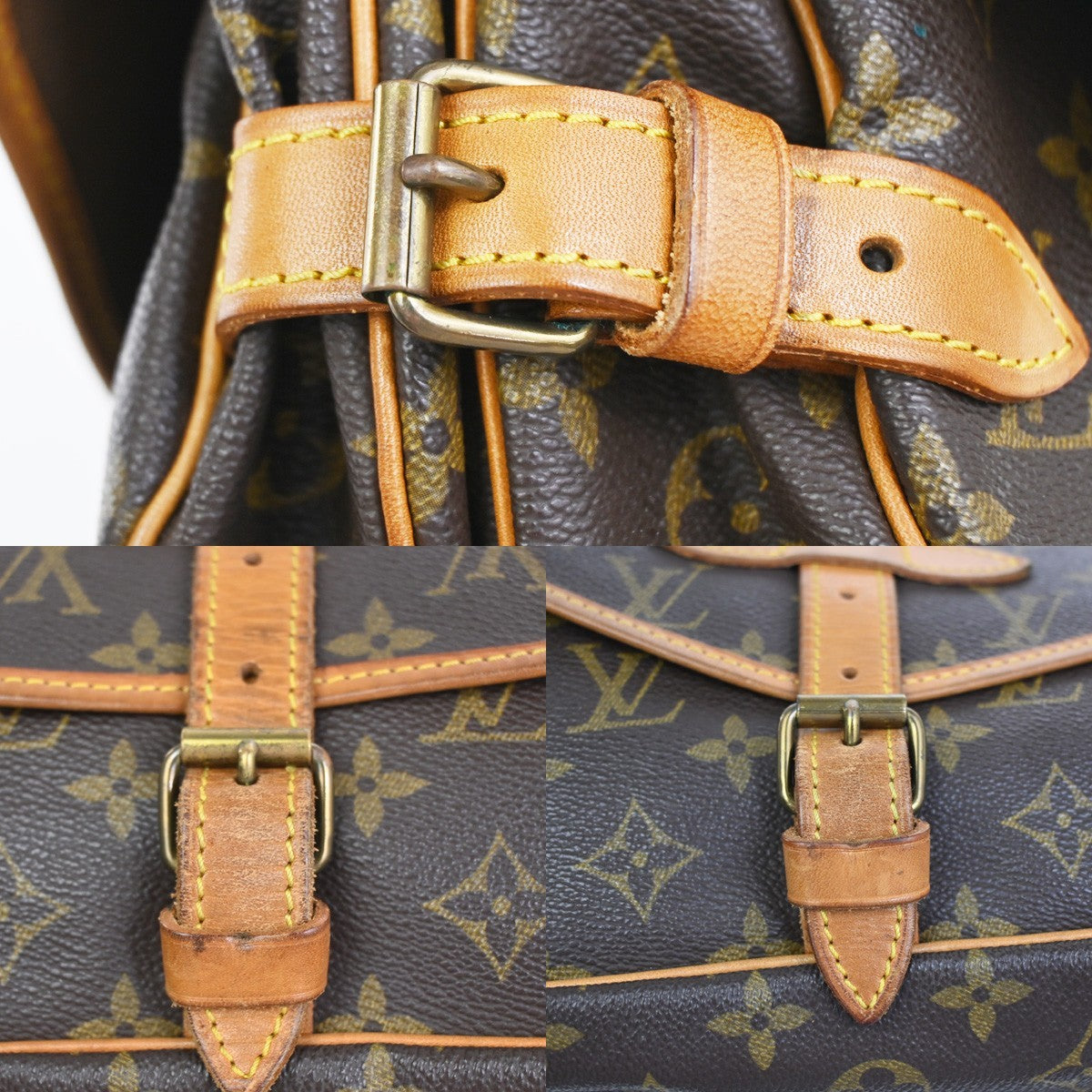LOUIS VUITTON Logo Saumur 30 Shoulder Bag Monogram Leather Brown M42256 72KC902