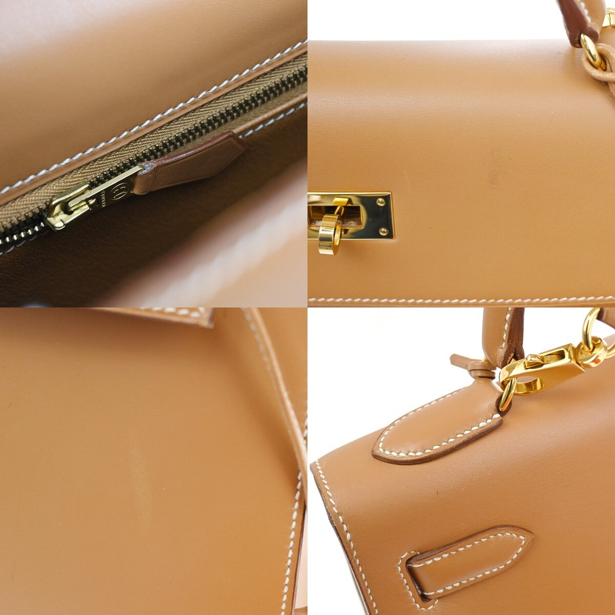 HERMES Kelly 32 2Way Shoulder Hand Bag Chamonix Leather Natural GHW 6640RL144