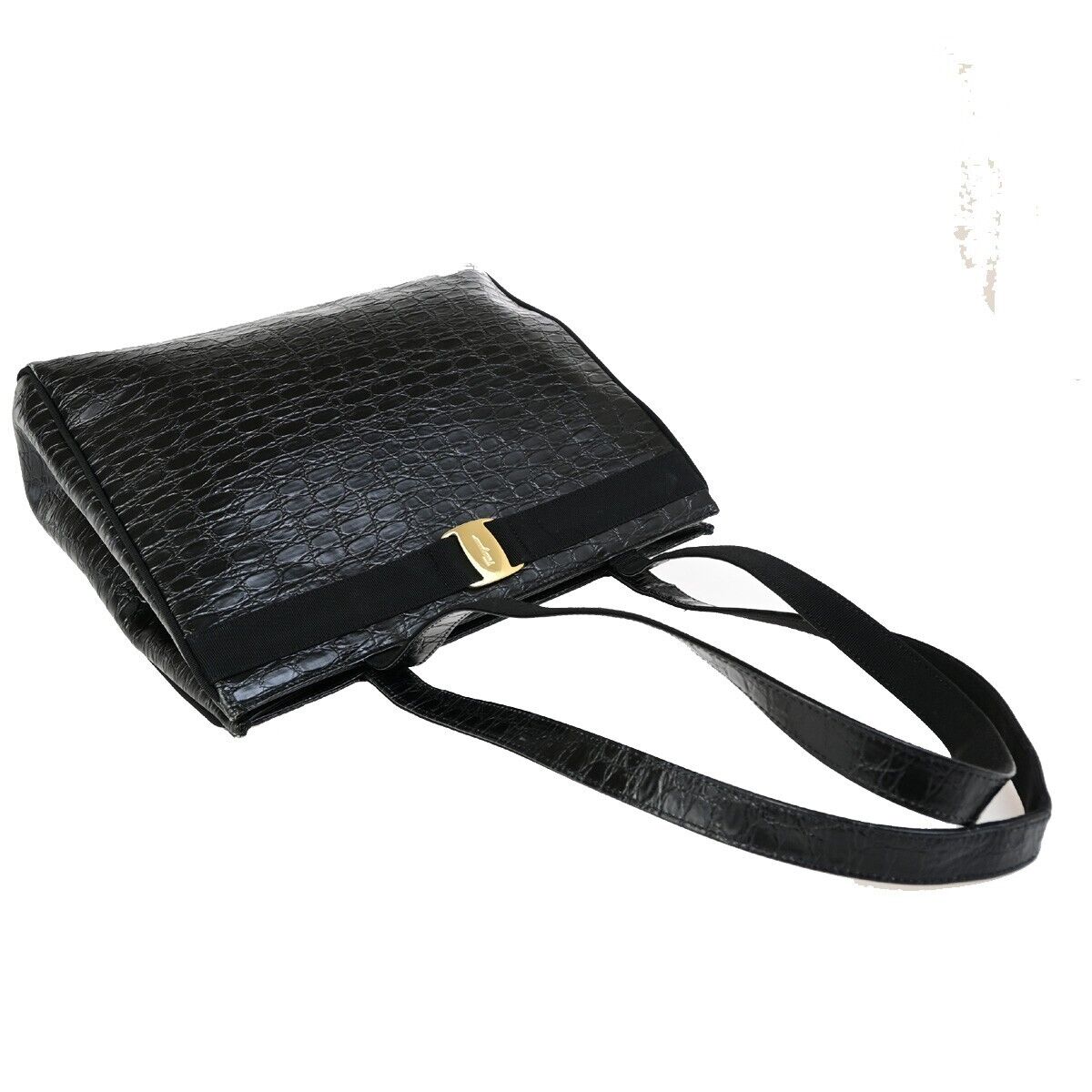 SALVATORE FERRAGAMO Vara Shoulder Bag Embossing Leather Black GHW Italy 68KA514