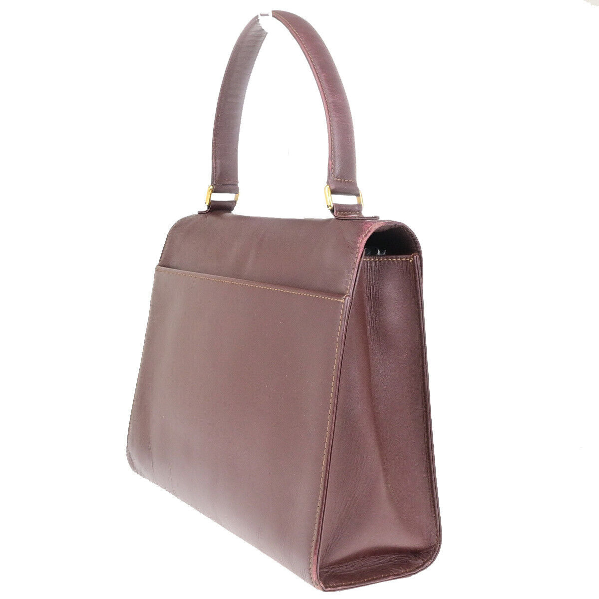 MUST DE CARTIER 2C Logo Hand Bag Leather Bordeaux GHW Spain 09YG298