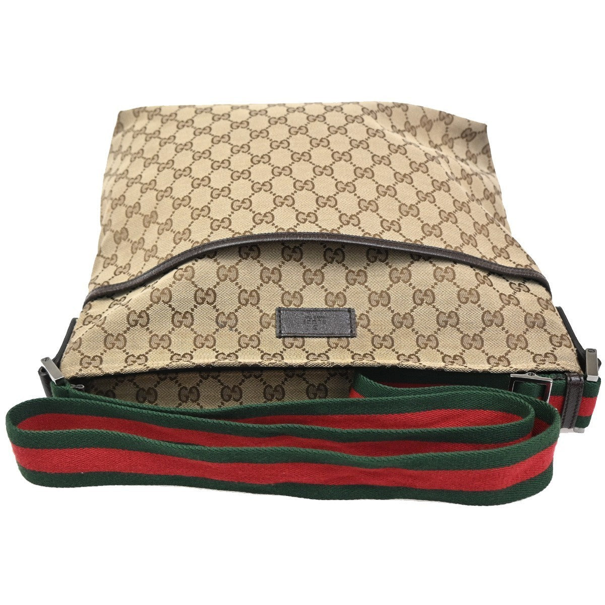GUCCI Logo GG Pattern Web Messenger Bag Canvas Leather Brown SHW Italy 34KC493