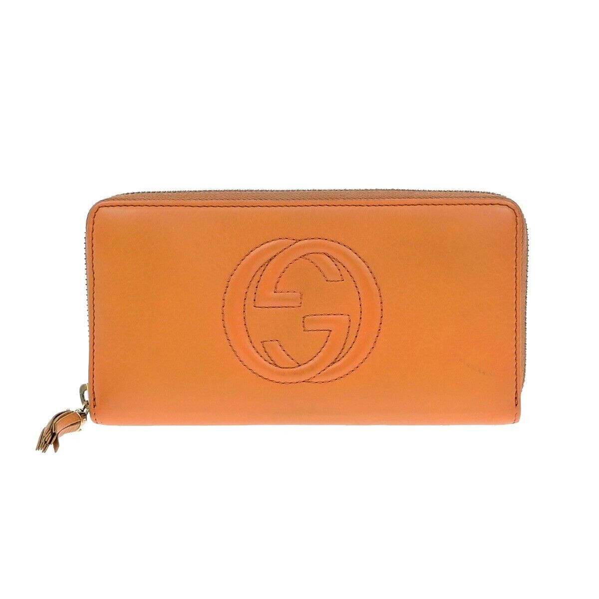 GUCCI Logo Interlocking GG Tassel Long Zipper Wallet Leather Orange GHW 38ED996