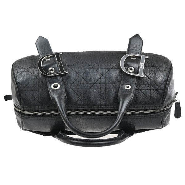 CHRISTIAN DIOR Logo Cannage Mini Boston Hand Bag Leather Black SHW Italy 96MA500