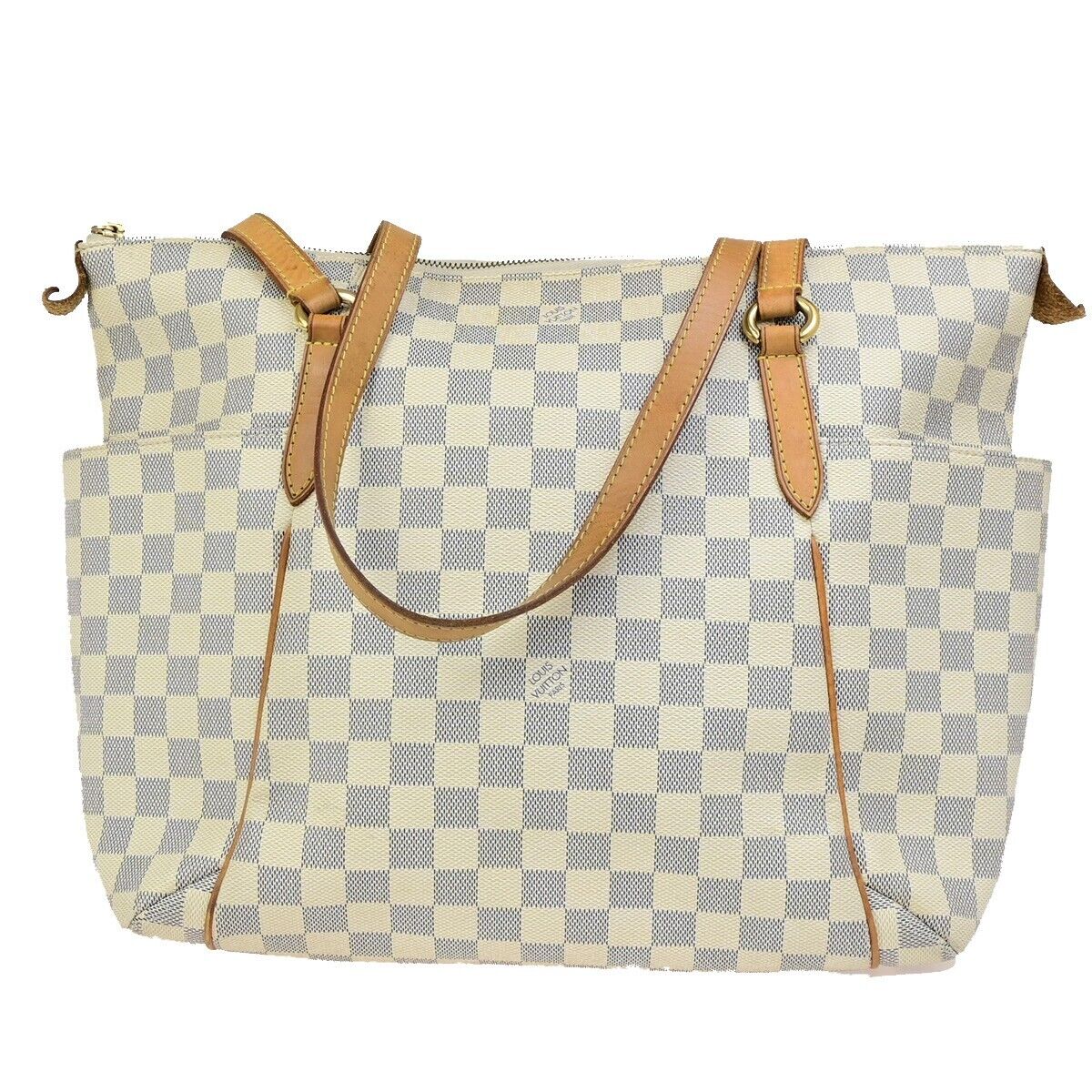 LOUIS VUITTON Totally MM Shoulder Bag Damier Azur Leather White N51262 18ED217