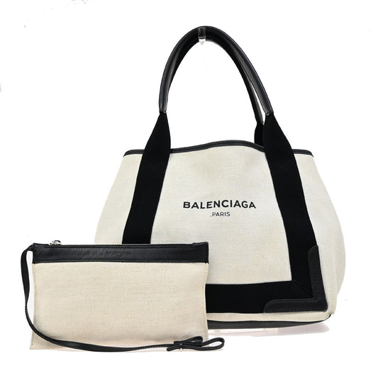 BALENCIAGA Navy Cabas S Hand Tote Bag Canvas Leather Black SHW Italy 32EE708