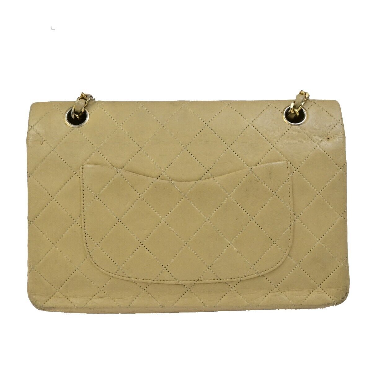 CHANEL CC Matelasse 25 Double Flap Chain Shoulder Bag Leather Beige GHW 636FB329
