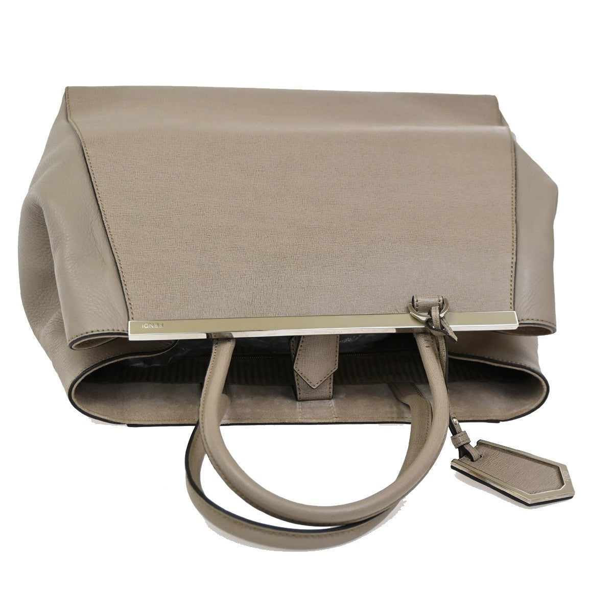 FENDI Logo Large 2Jours Hand Tote Bag Leather Beige Greige SHW Italy 32YH863