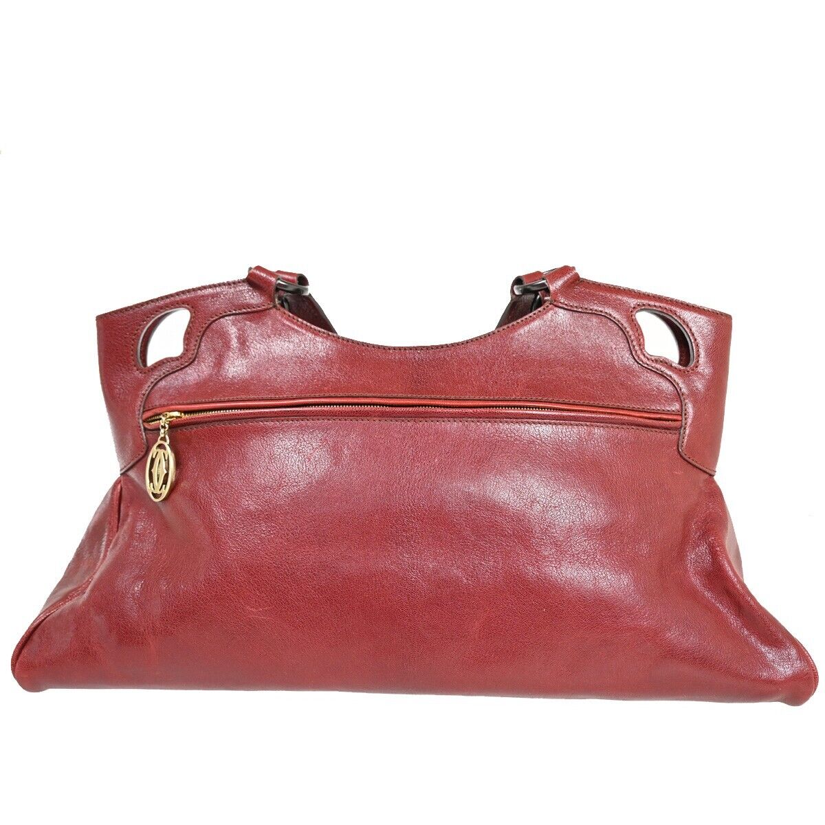 CARTIER Logo Marcello de Cartier Shoulder Hand Bag Leather Bordeaux 80YD885