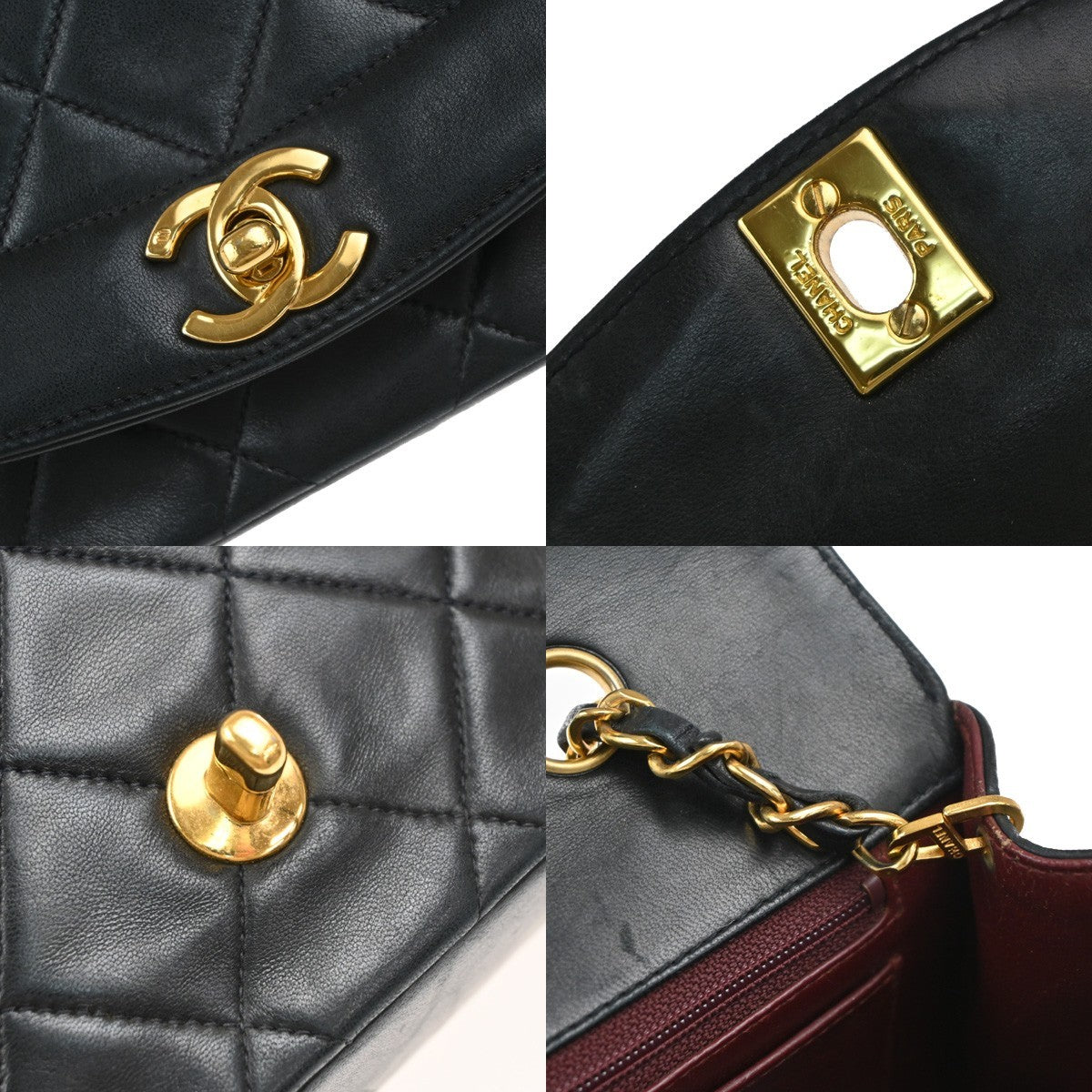 CHANEL CC Diana Matelasse 22 Chain Shoulder Bag Leather Beige Vintage 880RP112
