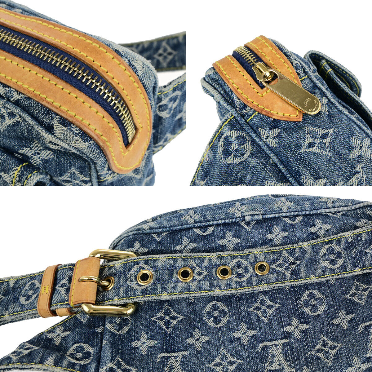 LOUIS VUITTON Waist Bum Bag Monogram Denim Leather Blue GHW M95347 388RK734