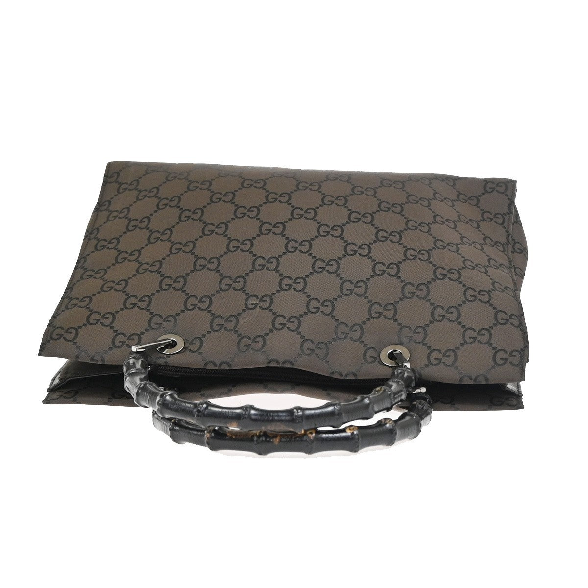 GUCCI Logo Bamboo GG Pattern Hand Bag Nylon Leather Brown SHW Italy 80KC947