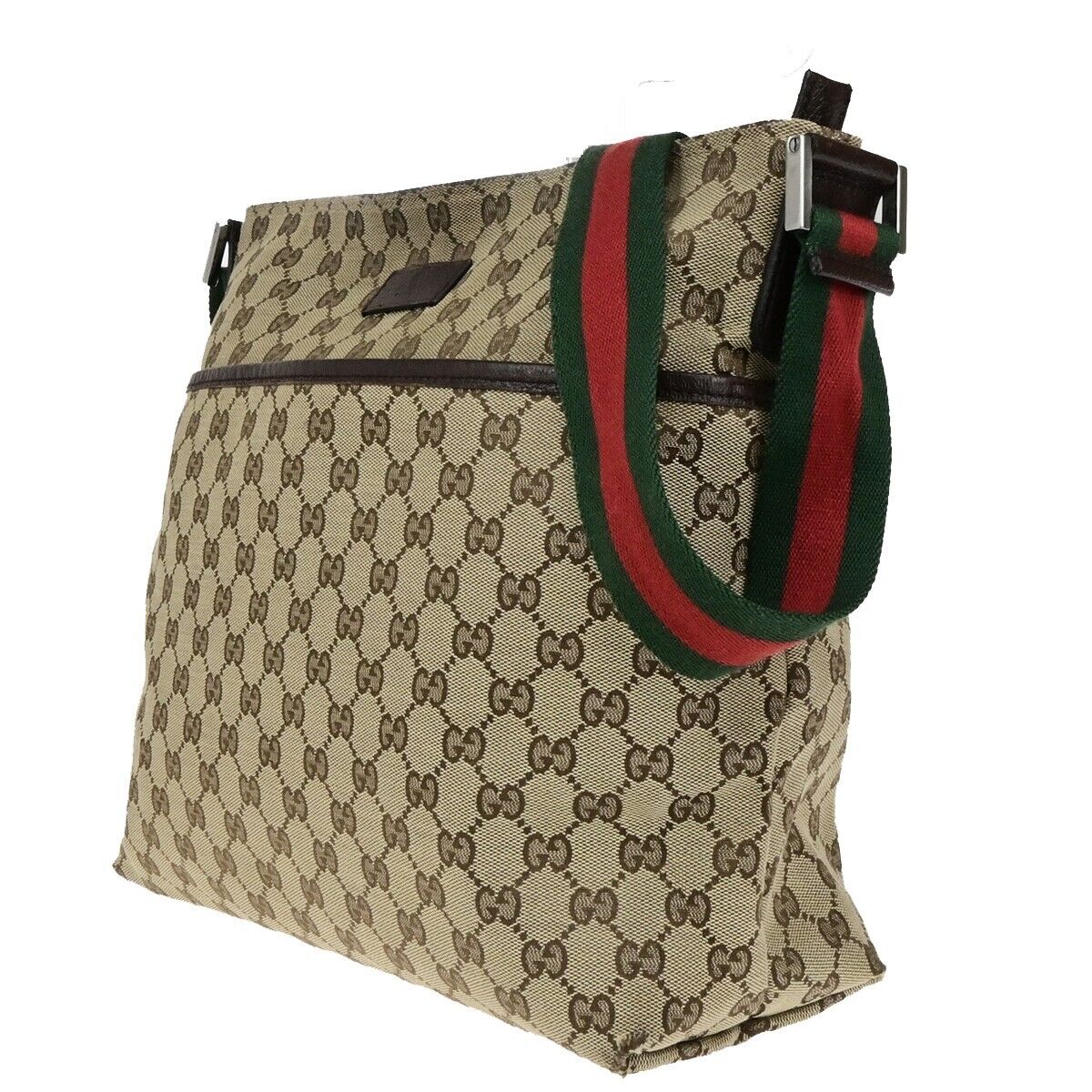 GUCCI GG Pattern Sherry Shoulder Bag Canvas Leather Brown SHW Italy 39ED283