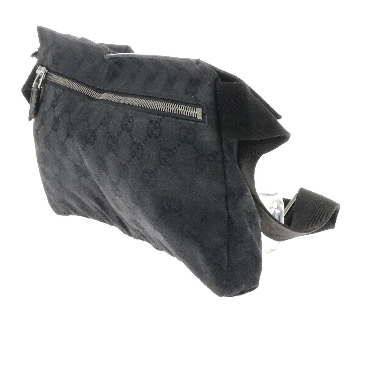 GUCCI Logo GG Pattern Bum Bag Belt Canvas Leather Black Silver Italy 33EE093