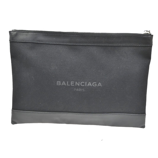 BALENCIAGA Logo Clutch Ba Canvas Leather Black SHW Italy 63TA693