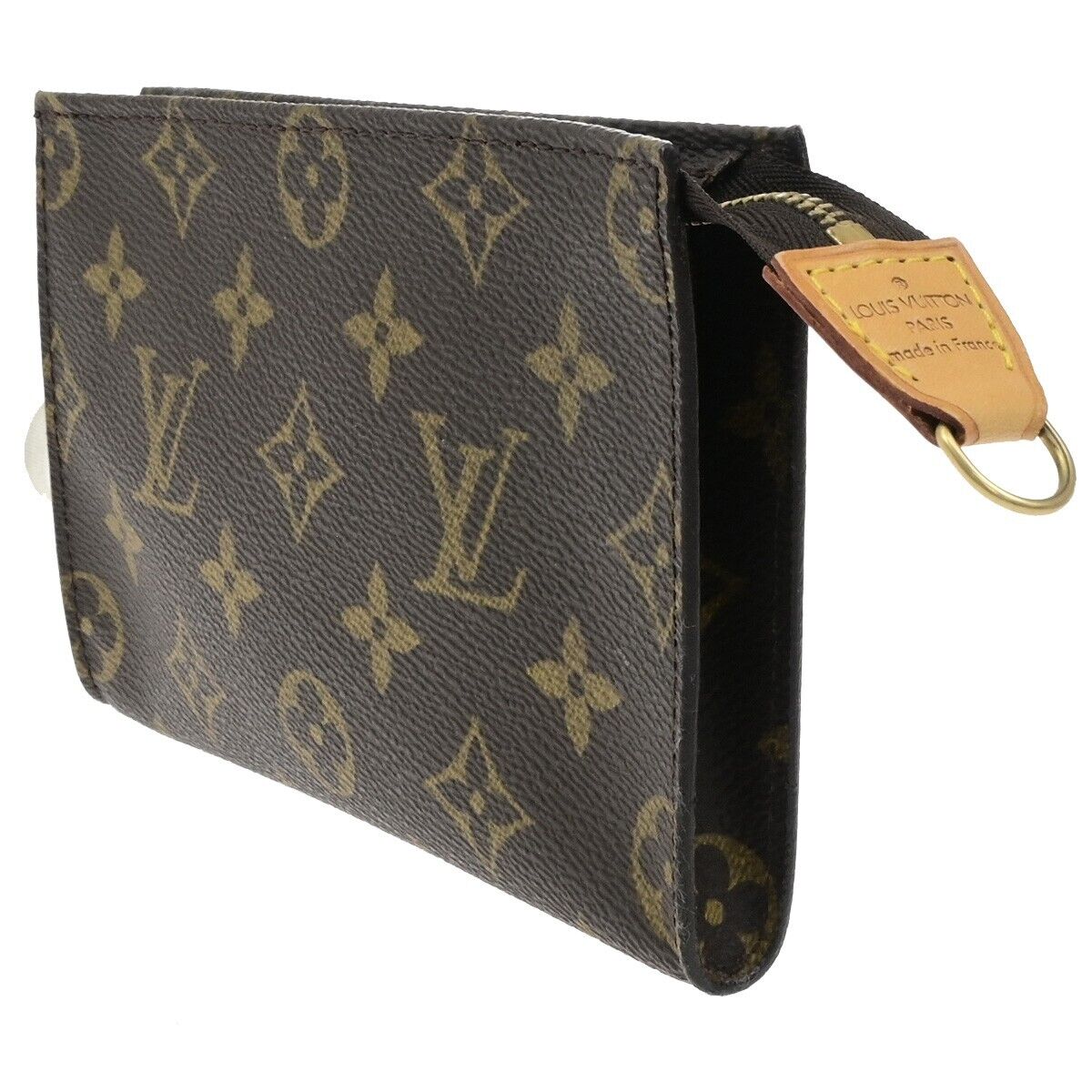 LOUIS VUITTON LV Logo Bucket PM Pouch Bag Monogram Leather Brown Gold 04ED454