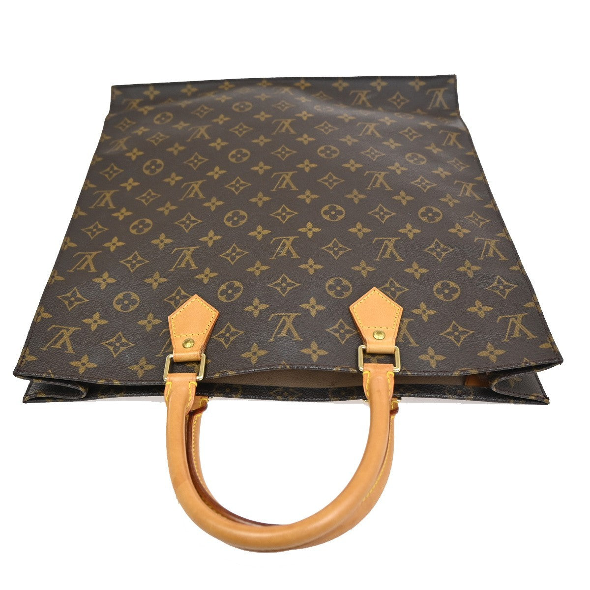 LOUIS VUITTON Logo Sac Plat Hand Tote Bag Monogram Leather Brown M51140 37CA671