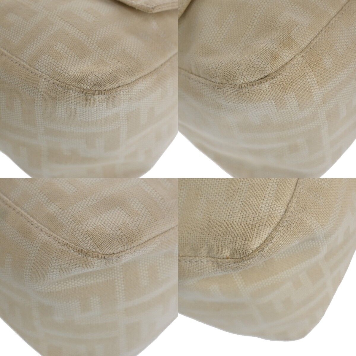 FENDI Zucca Zucchino Pattern Shoulder Bag Canvas Leather Beige  Italy 34SH041