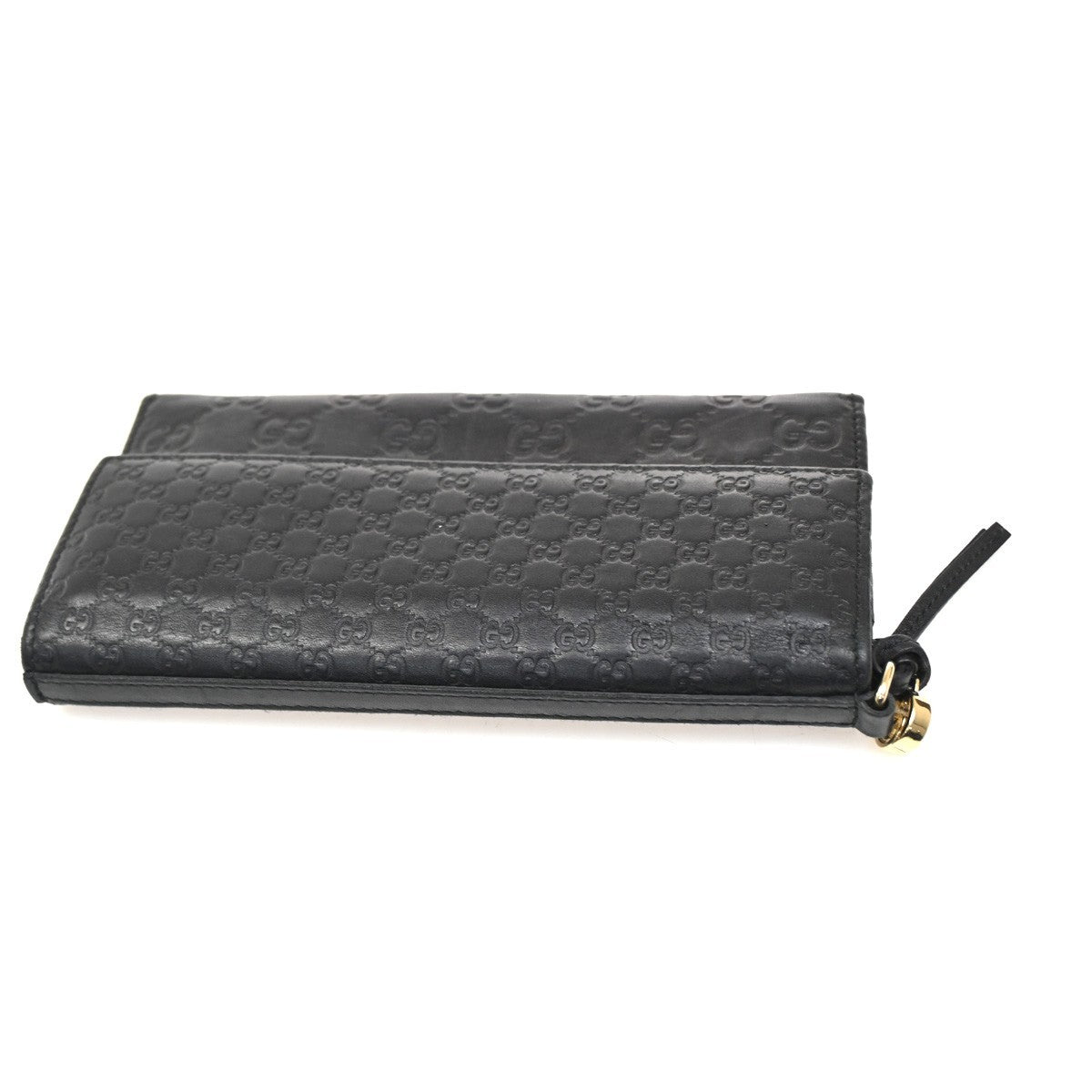 GUCCI Logo Micro Guccissima GG Pattern Long Wallet Leather Black GHW 32KC169