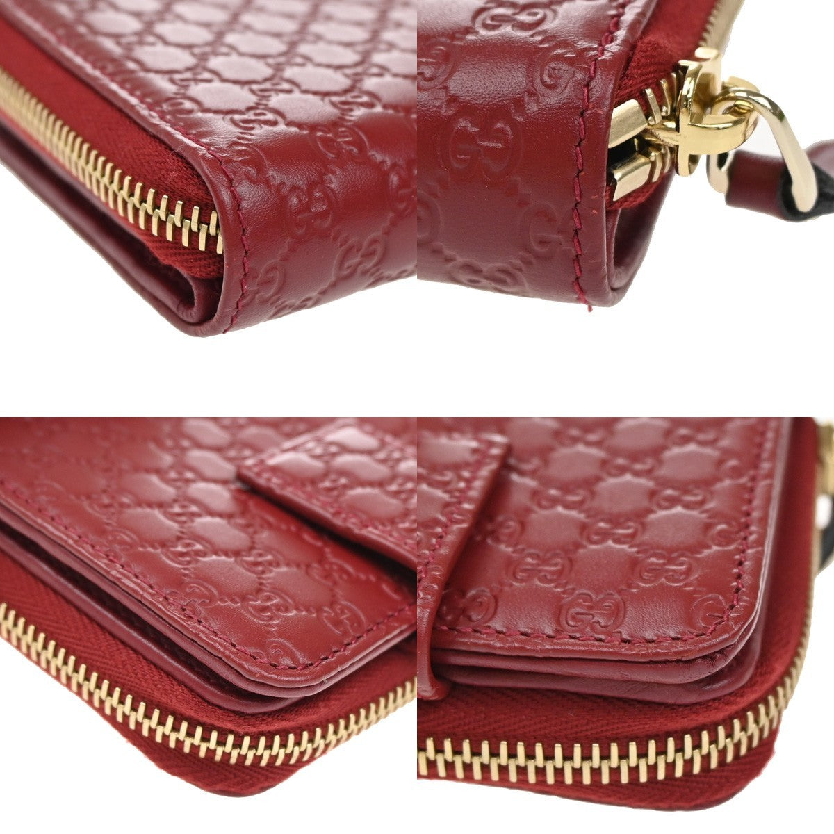 GUCCI Micro Guccissima GG Pattern Bifold Zipper Wallet Leather Red 34KP105