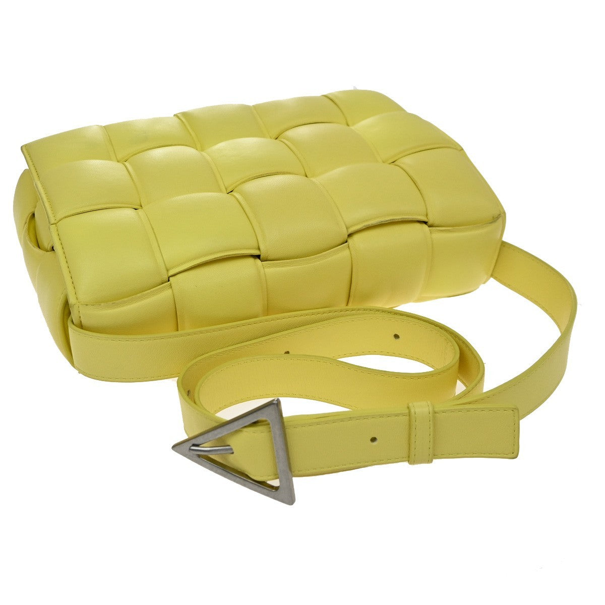 BOTTEGA VENETA Logo Padded Cassette Mini Shoulder Bag Leather Yellow 52RQ096