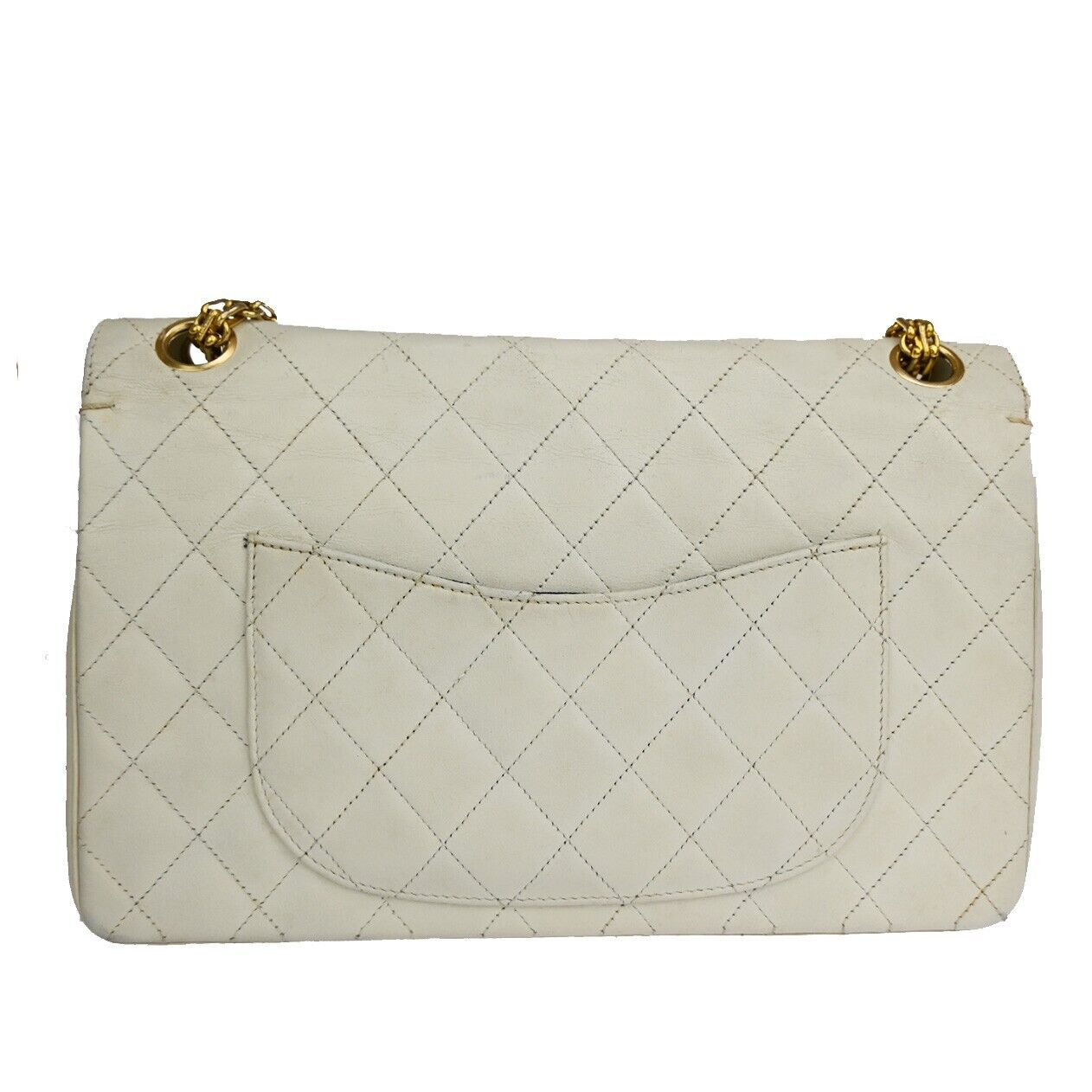 CHANEL CC Matelasse 25 Double Flap Chain Shoulder Bag Leather White GHW 636RJ391