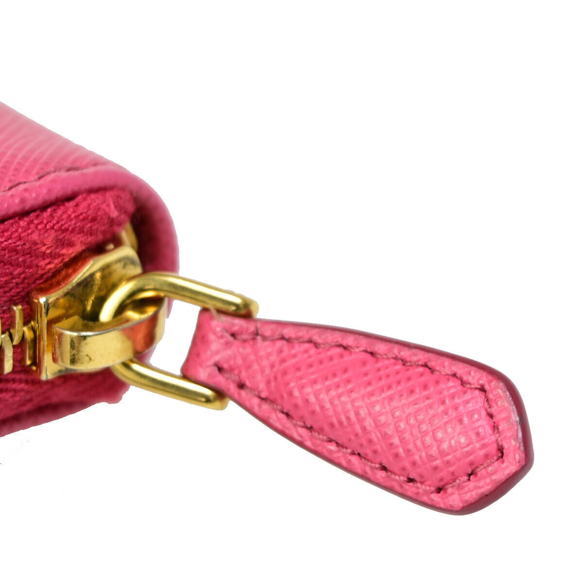 PRADA Logo Saffiano Mini Zipper Around Wallet Leather Pink GHW Italy 38YE697