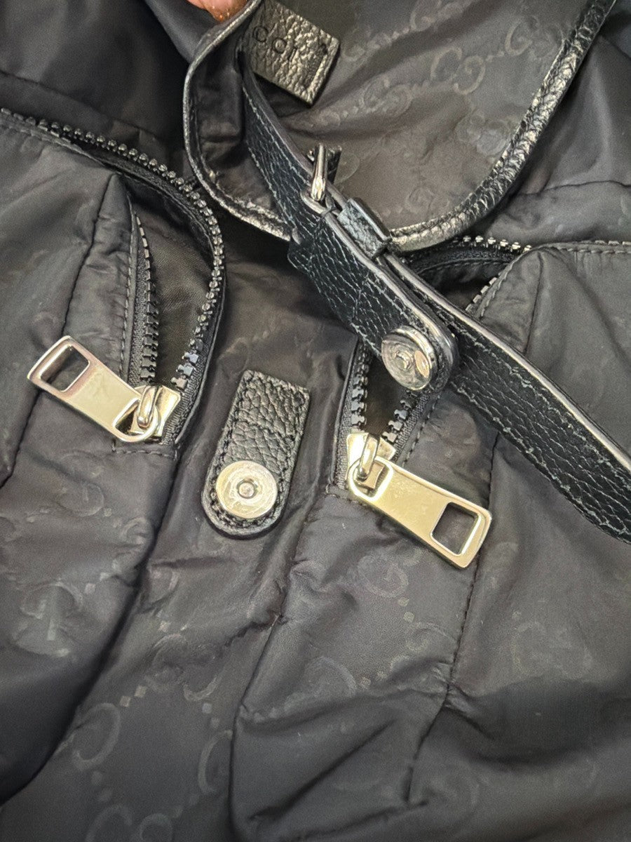 GUCCI Logo GG Pattern Backpack Bag Nylon Leather Black SHW Italy 99YH952