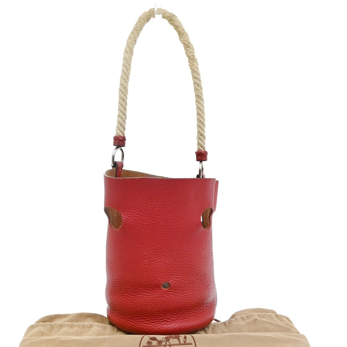 HERMES Manjoire PM Rope Shoulder Bag Taurillon Clemence leather Red SHW 51RQ069