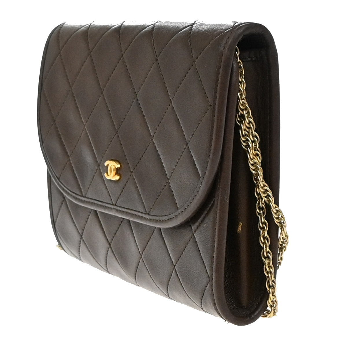 CHANEL CC Logo Mini Matelasse Chain Shoulder Bag Leather Brown GHW 600RF626
