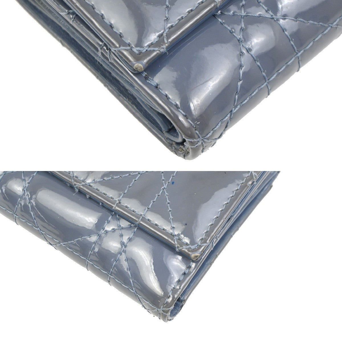 CHRISTIAN DIOR Cannage Mini Lady Dior Wallet Patent Leather Blue GHW 02KD081