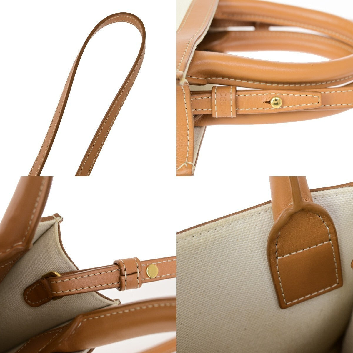 CELINE Logo Vertical Cabas 2Way Mini Hand Tote Bag Canvas Leather Brown 667RK640
