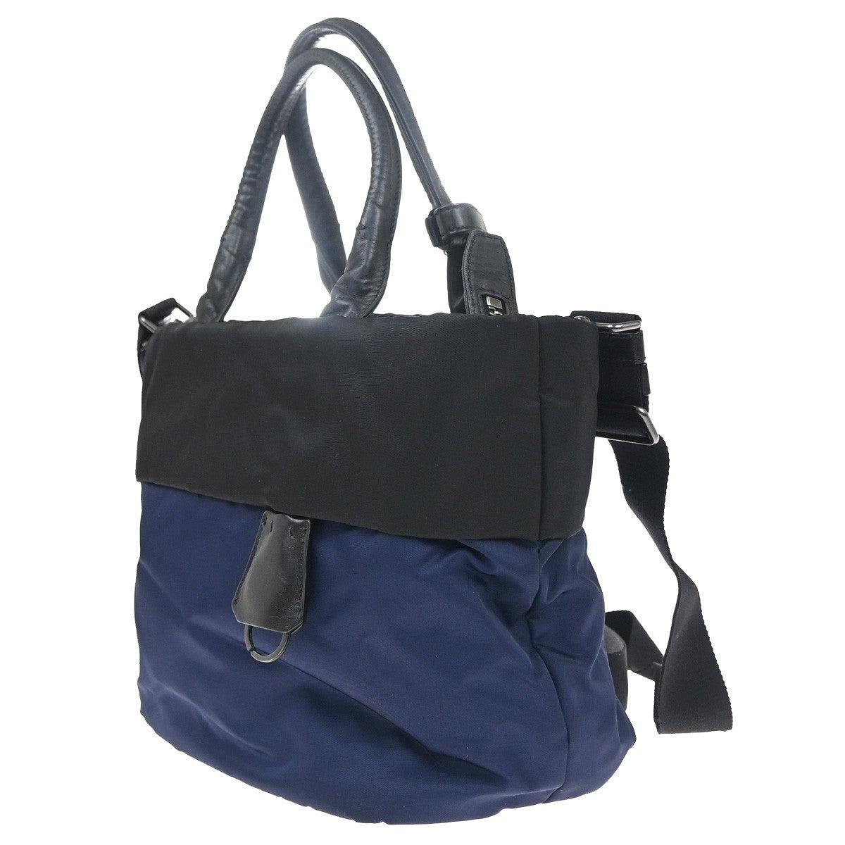 PRADA Tessuto Bicolor 2Way Shoulder Hand Bag Nylon Leather Black Blue 77KC624