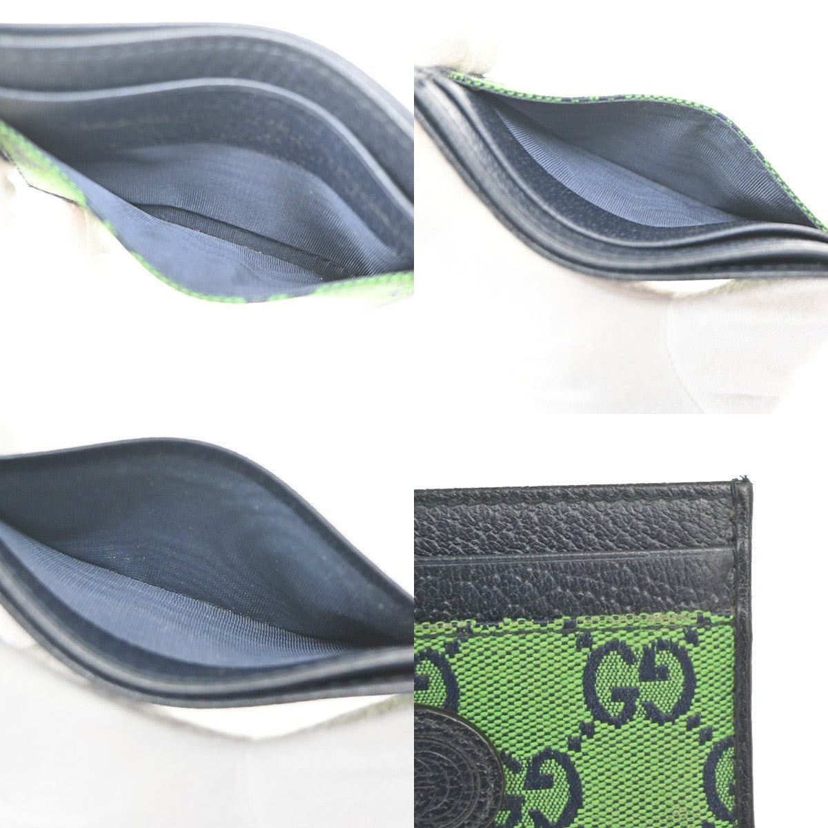 GUCCI Logo GG Pattern Card Case Canvas Leather Green Navy Blue Italy 67MA478