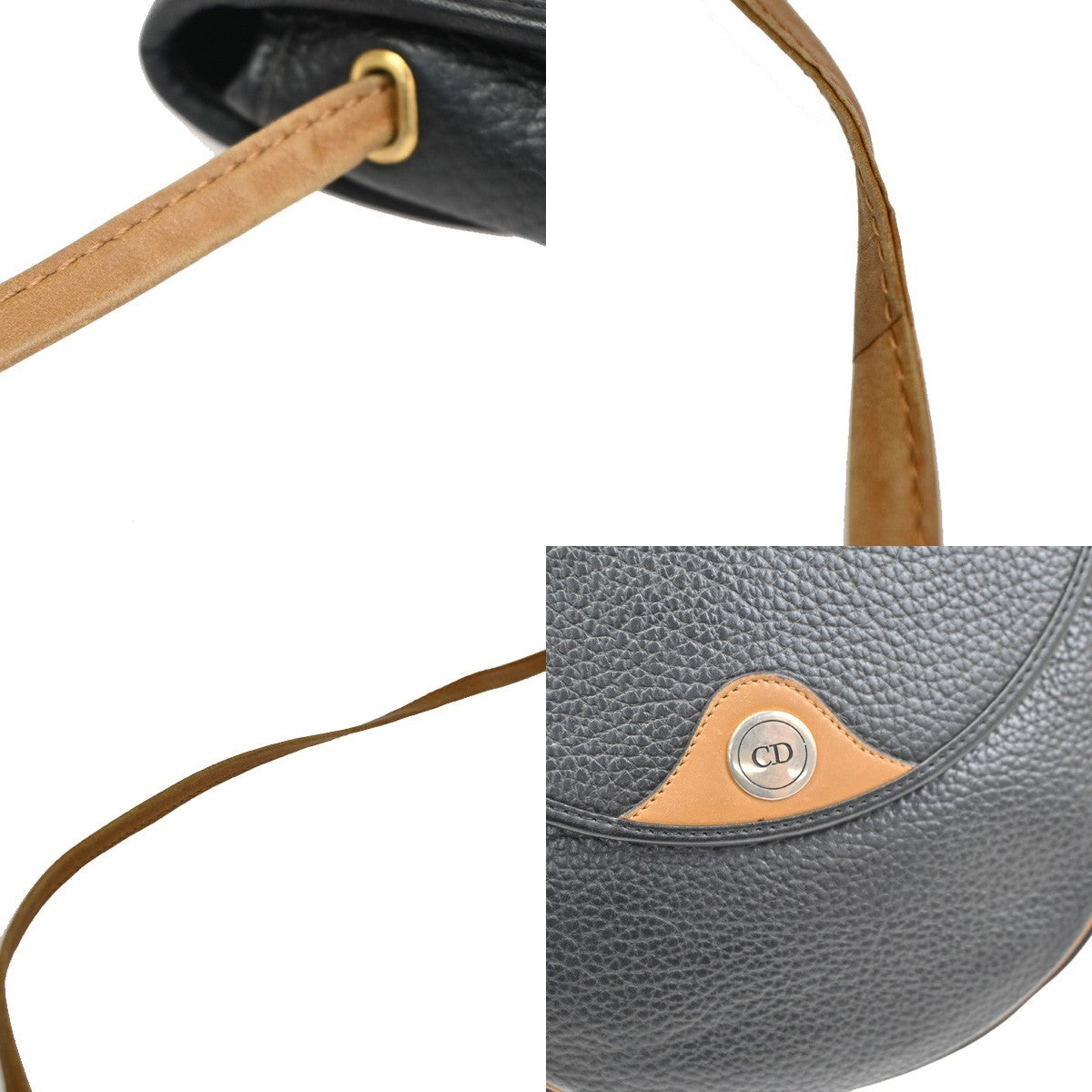 CHRISTIAN DIOR CD Logo Shoulder Hand Bag Leather Black GHW Italy 66CA702
