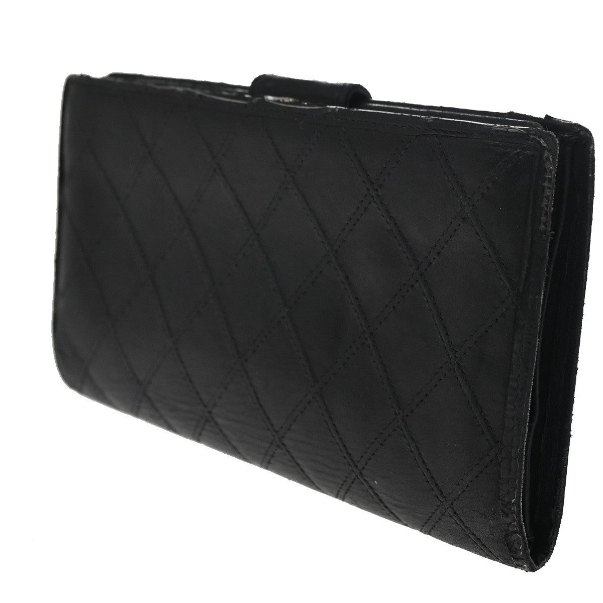 CHANEL CC Logo Bicolore Bifold Long Wallet Leather Black GHW France 66CA424