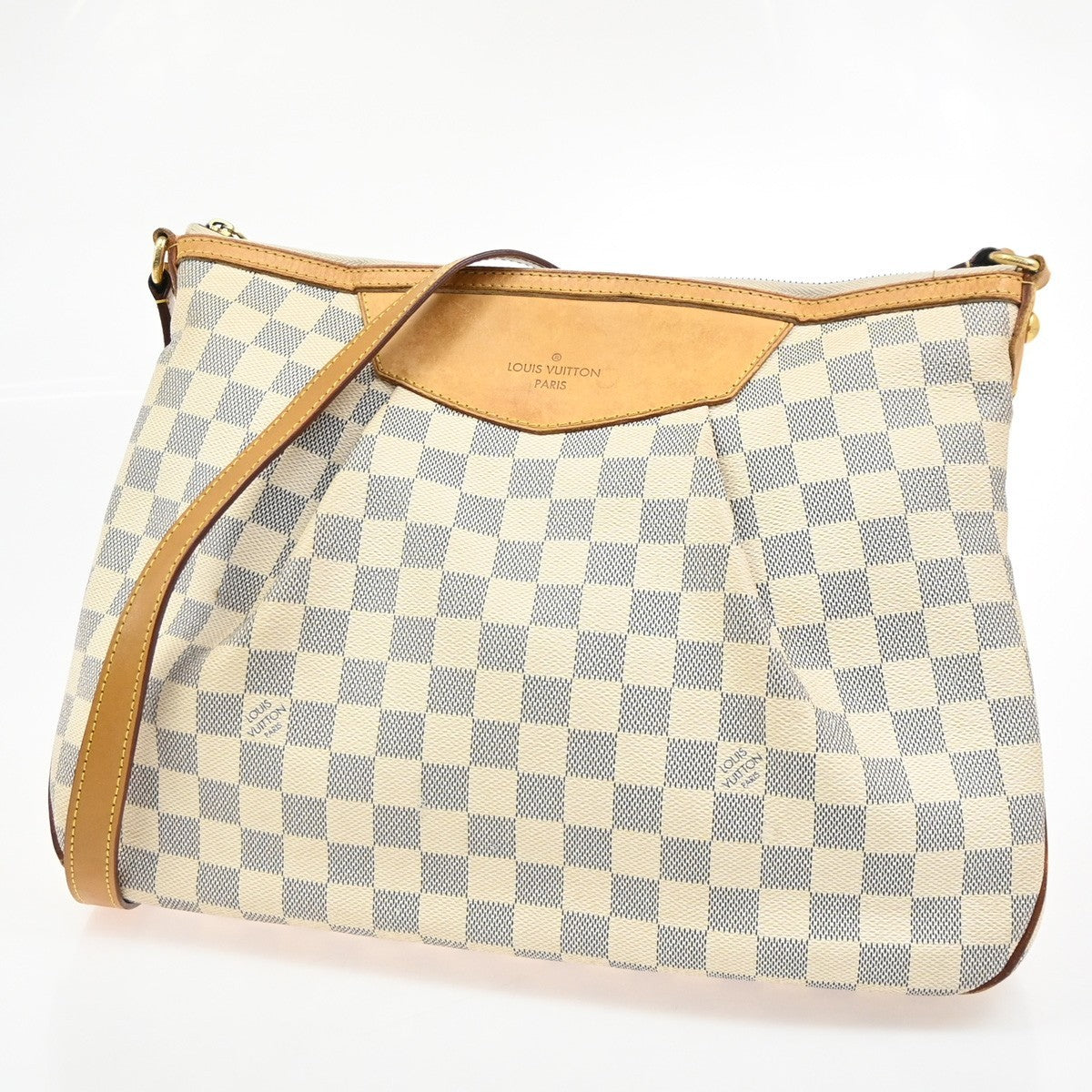 LOUIS VUITTON Siracusa PM Shoulder Bag Damier Azur Leather White N41113 99TA716