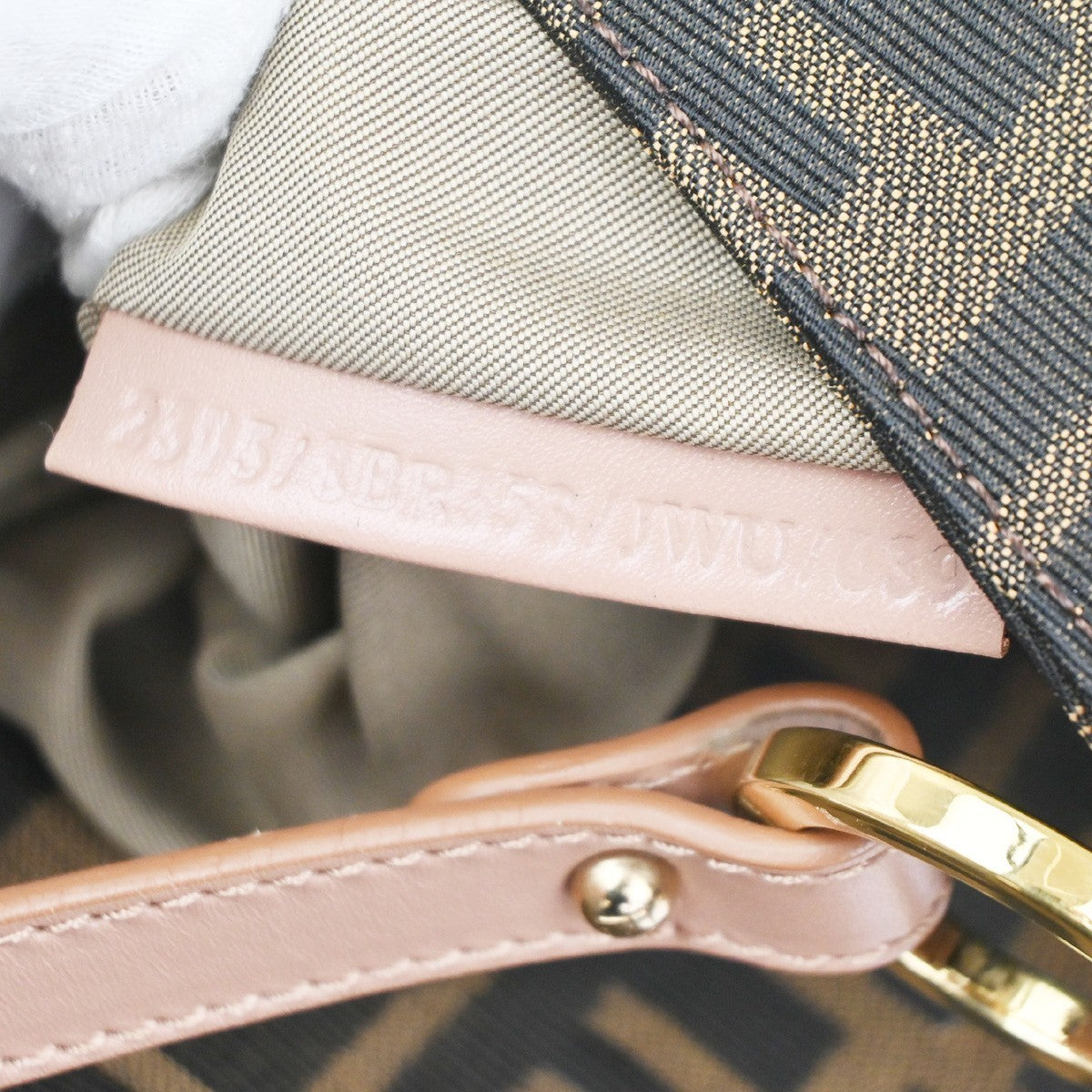 FENDI Logo Mamma Zucca Pattern Shoulder Bag Canvas Leather Brown Pink 46TA511