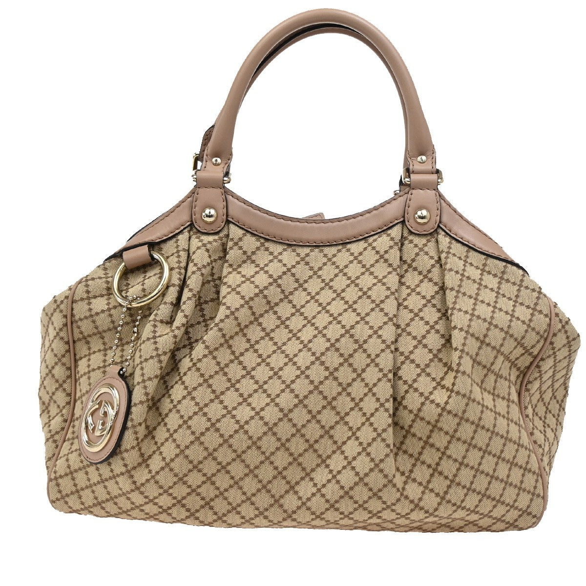 GUCCI Diamante Sukey Shoulder Bag Charm Canvas Leather Brown Pink 74DA099