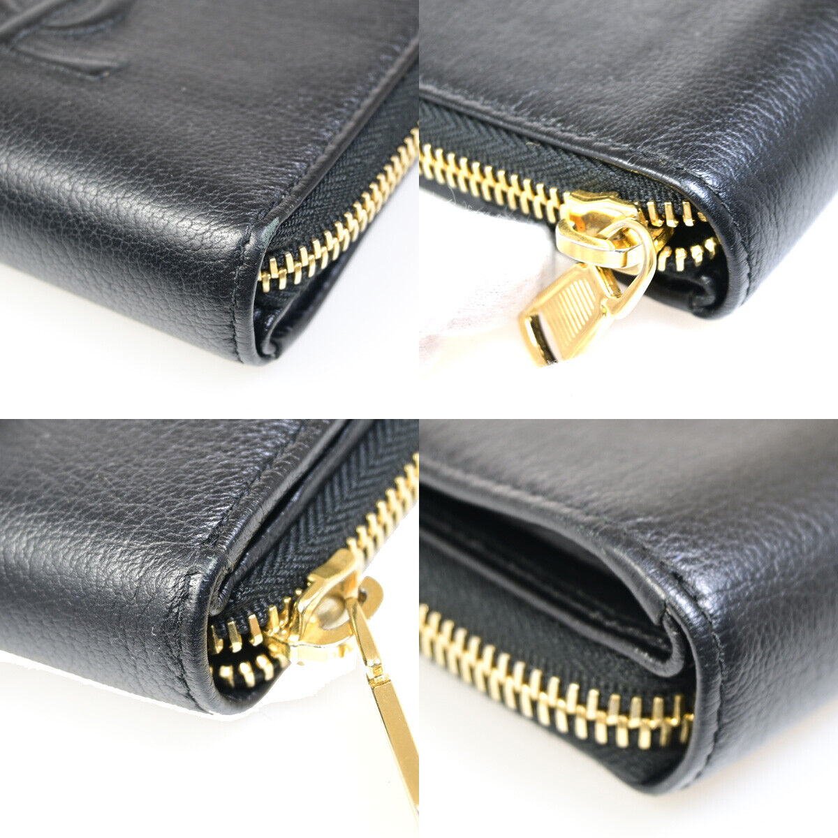 YVES SAINT LAURENT YSL Zipper Around Bifold Wallet Purse Leather Black 31YE696