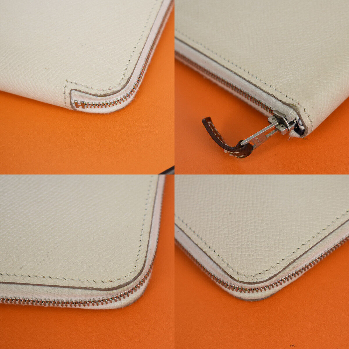 HERMES Azap Long Zipper Wallet Purse Veau Epsom Leather Silk In Craie 72RH515