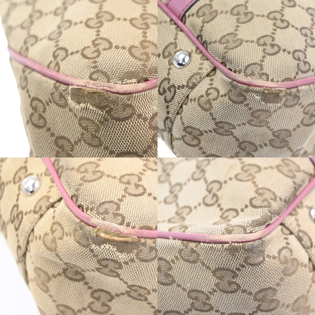 GUCCI GG Canvas Shoulder Tote Bag Leather Canvas Beige Pink Italy 02CB011