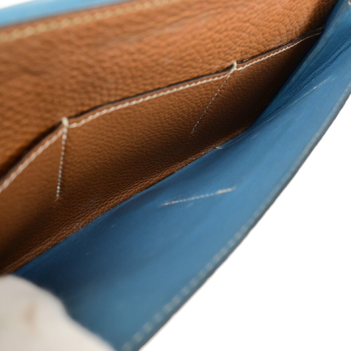 HERMES Dogon GM Coin Case Bicolor Bifold Wallet Togo Leather Bleu Jean 32KA284