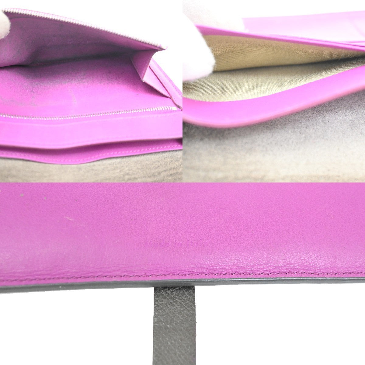 CELINE Logo Strap Bifold Long Wallet Purse Leather Pink Gray Italy SHW 02KD009