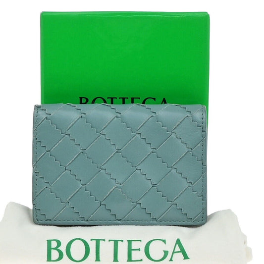 BOTTEGA VENETA Logo Intrecciato Bifold Wallet Purse Leather Blue Italy 67RL011