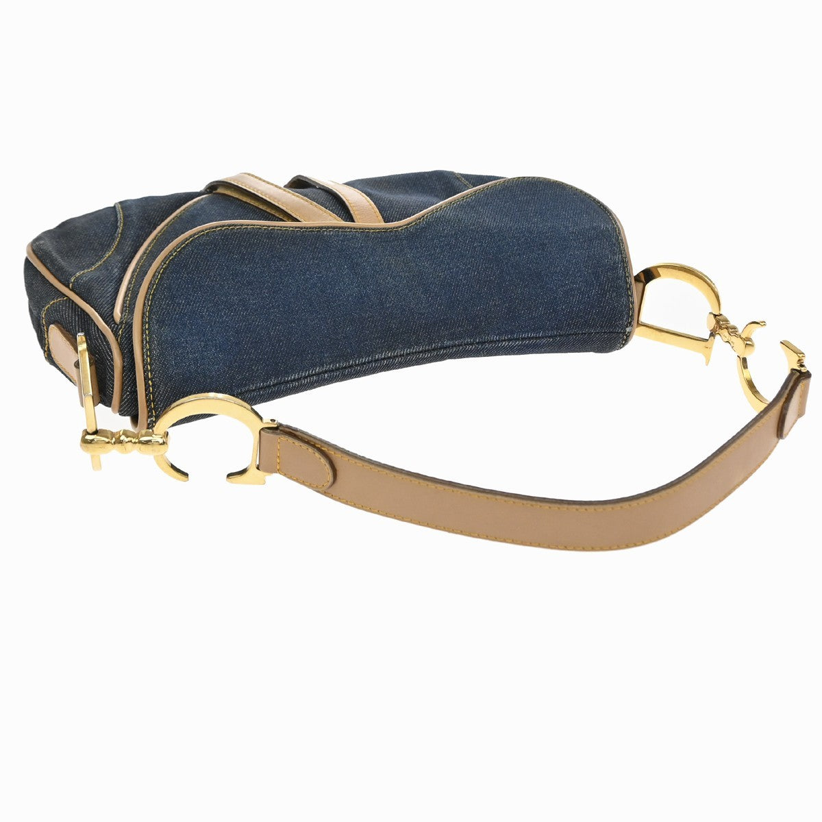 45.Live CHRISTIAN DIOR Double Saddle Denim Shoulder Bag Canvas Leather 308RP166