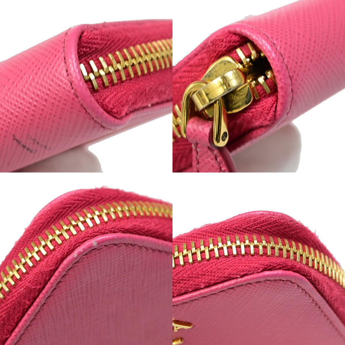 PRADA Logo Saffiano Mini Zipper Around Wallet Leather Pink GHW Italy 38YE697