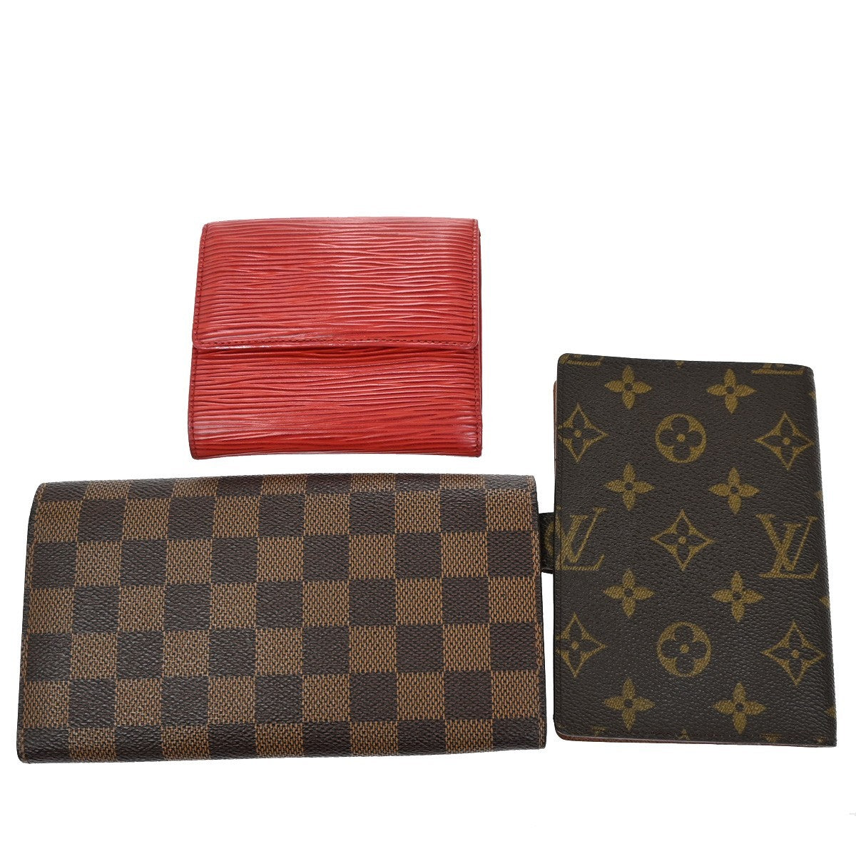 LOUIS VUITTON 3 Set Wallet Agenda Monogram Damier Ebene Epi Brown Red 64EF837